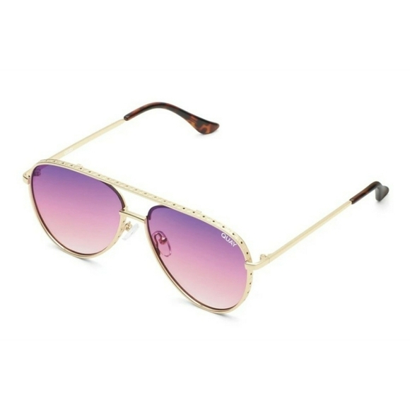 QUAY // ltd ed lizzo collab purple lens gold embossed metal frame aviators main image 16